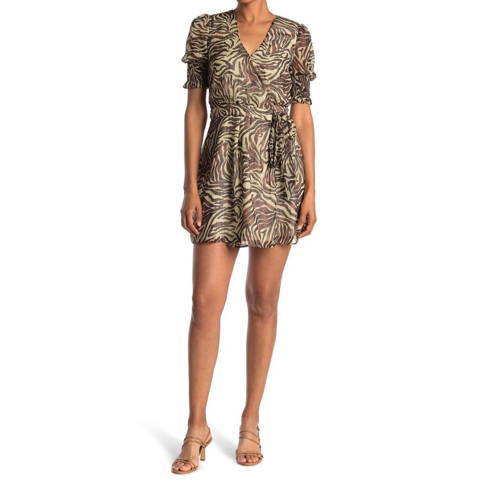 Walter Baker Tan and Black Zebra-Print Wrap Mini Dress